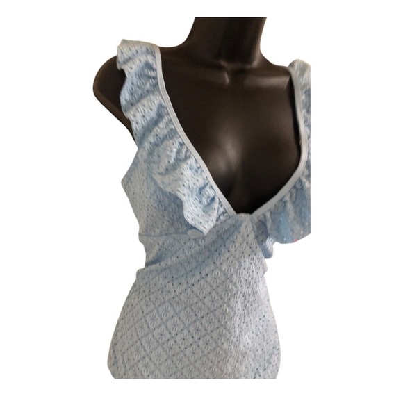 Betsey Johnson Clear sky blue 1piece Ruffle strap eyelet Swimsuit‎ size medium - Picture 6 of 16